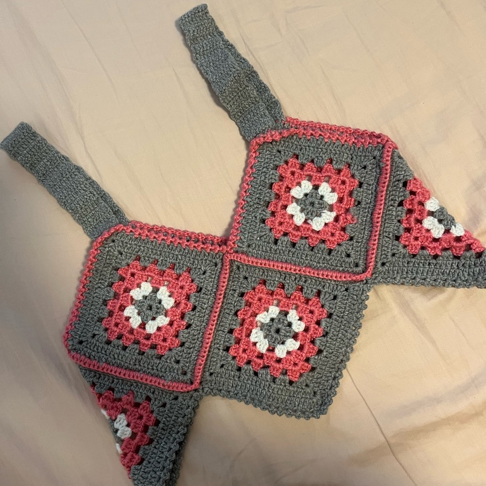 NYC local brand Gray and Pink Crochet Top